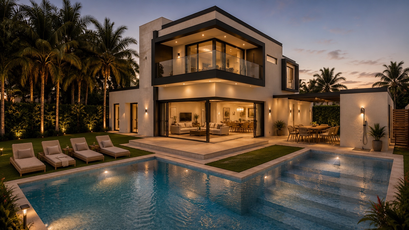 Villa A piscina noche