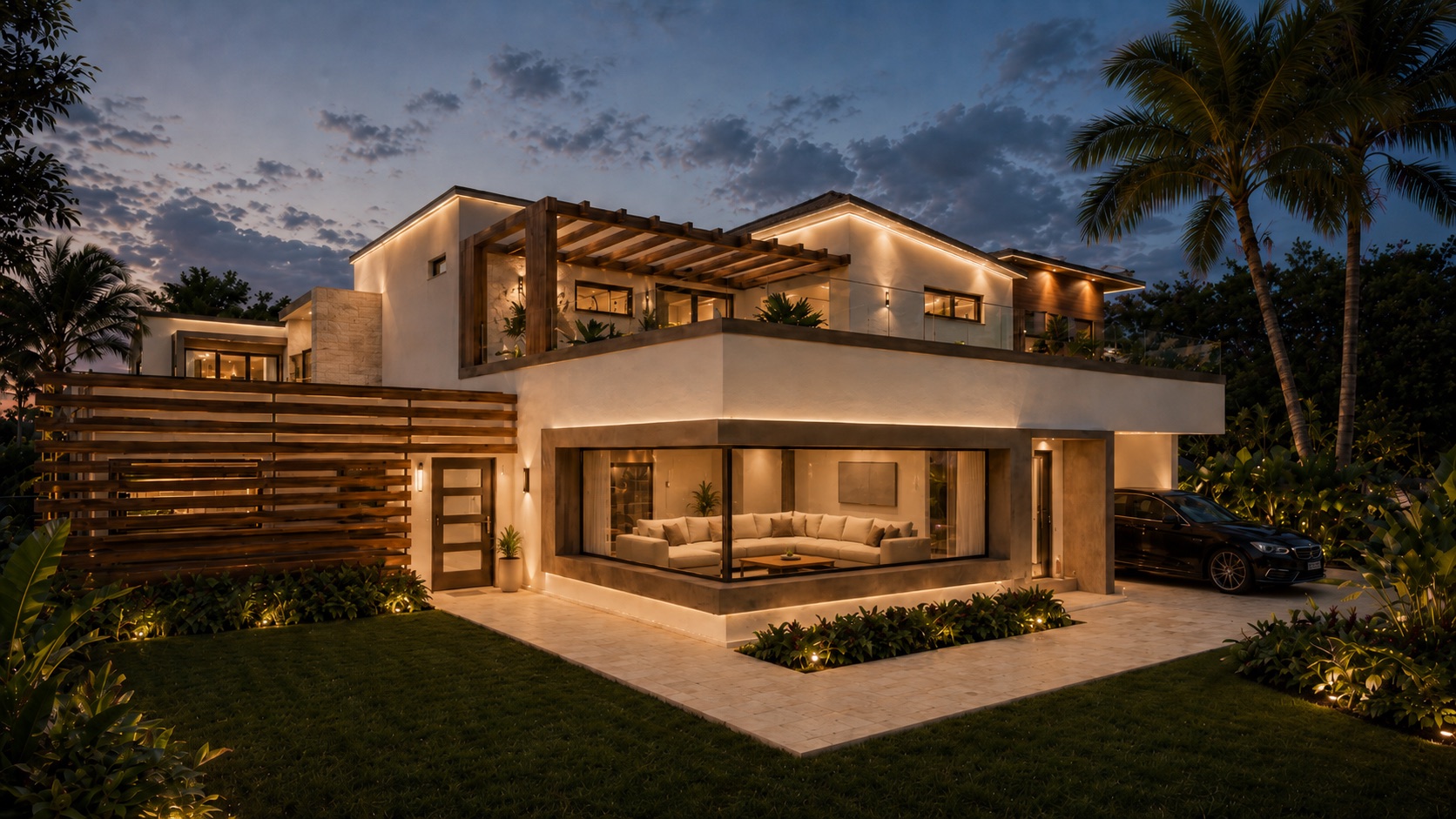 Villa A fachada noche