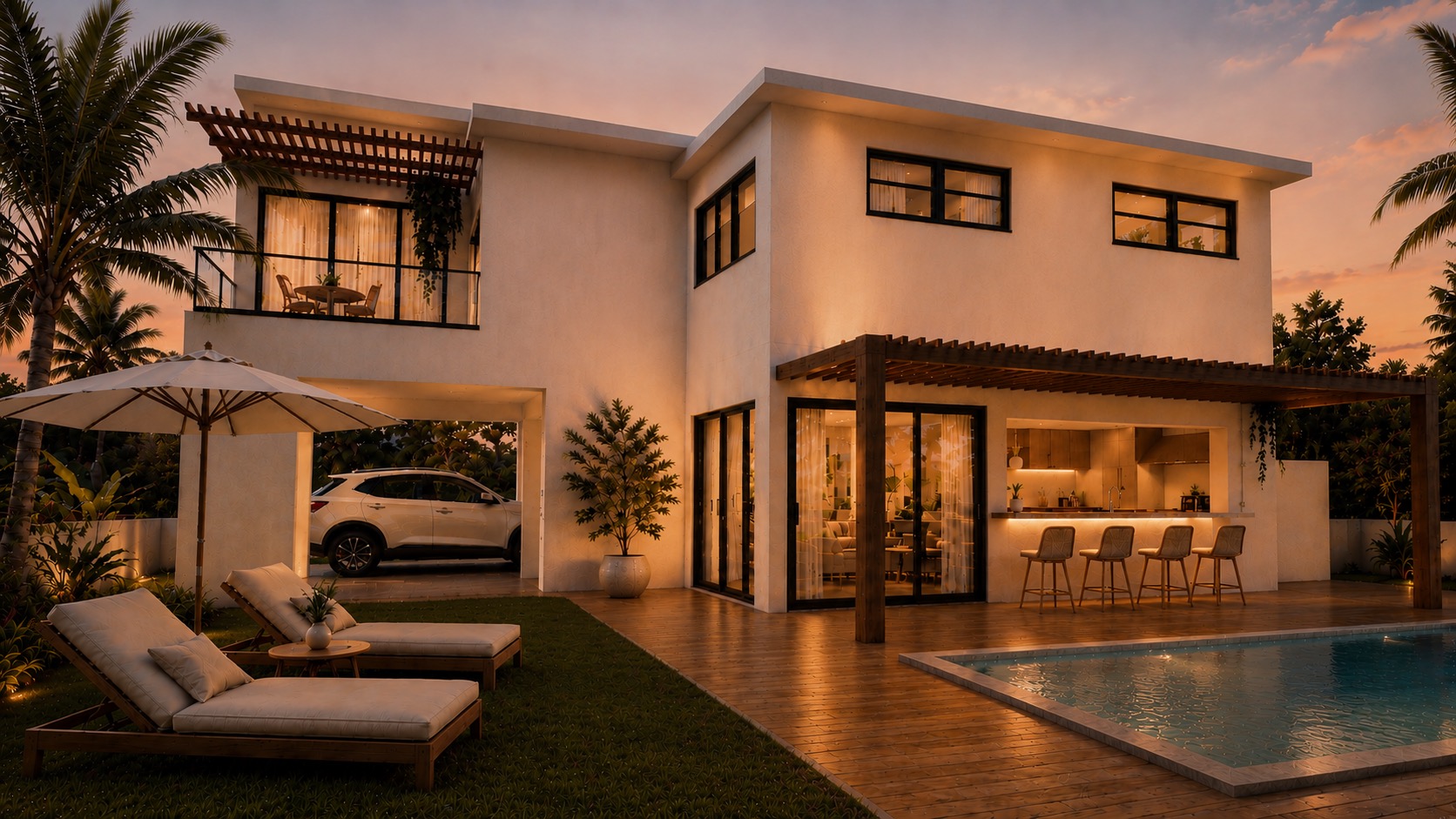 Villa B atardecer
