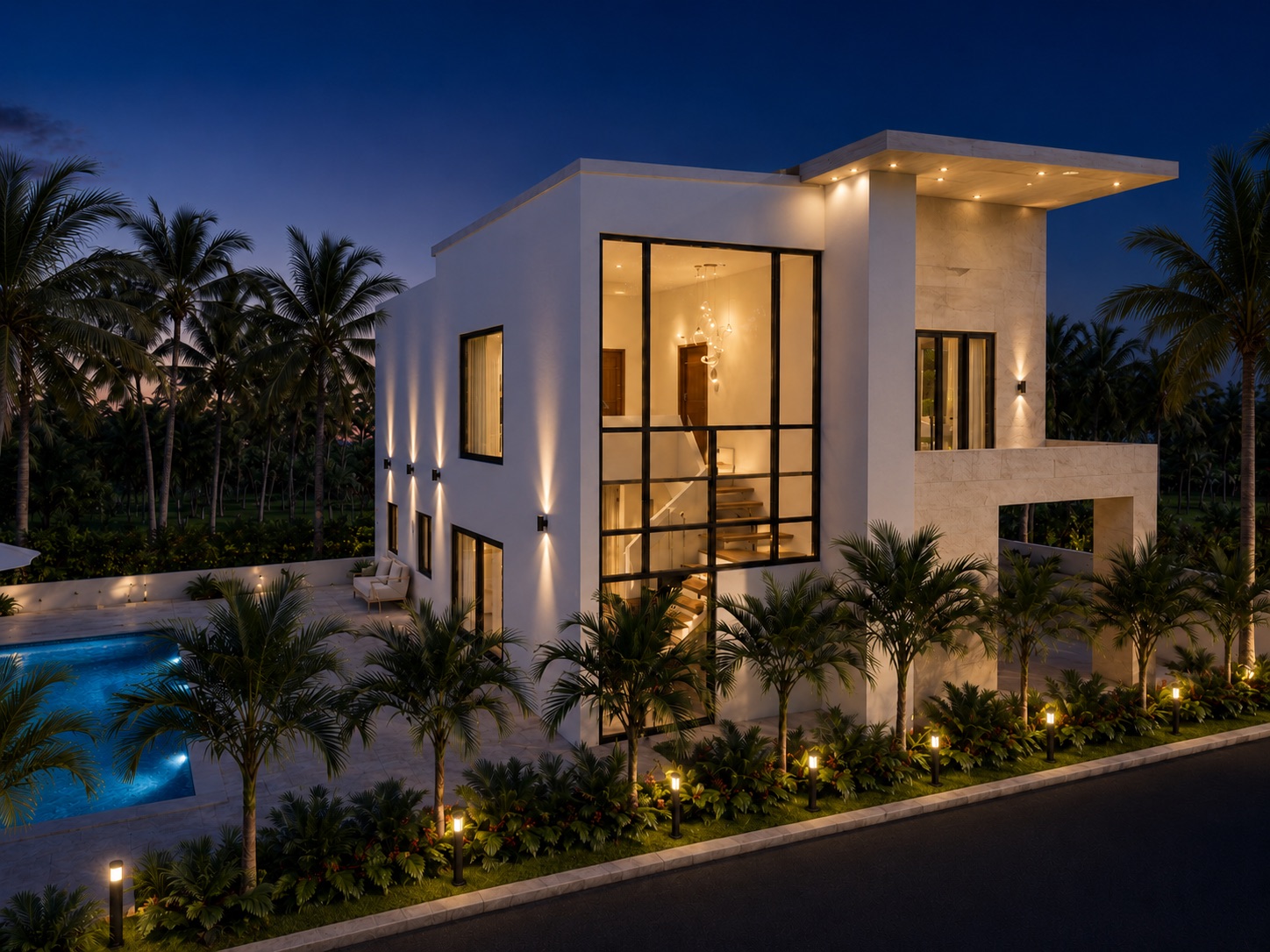 Villa C piscina noche