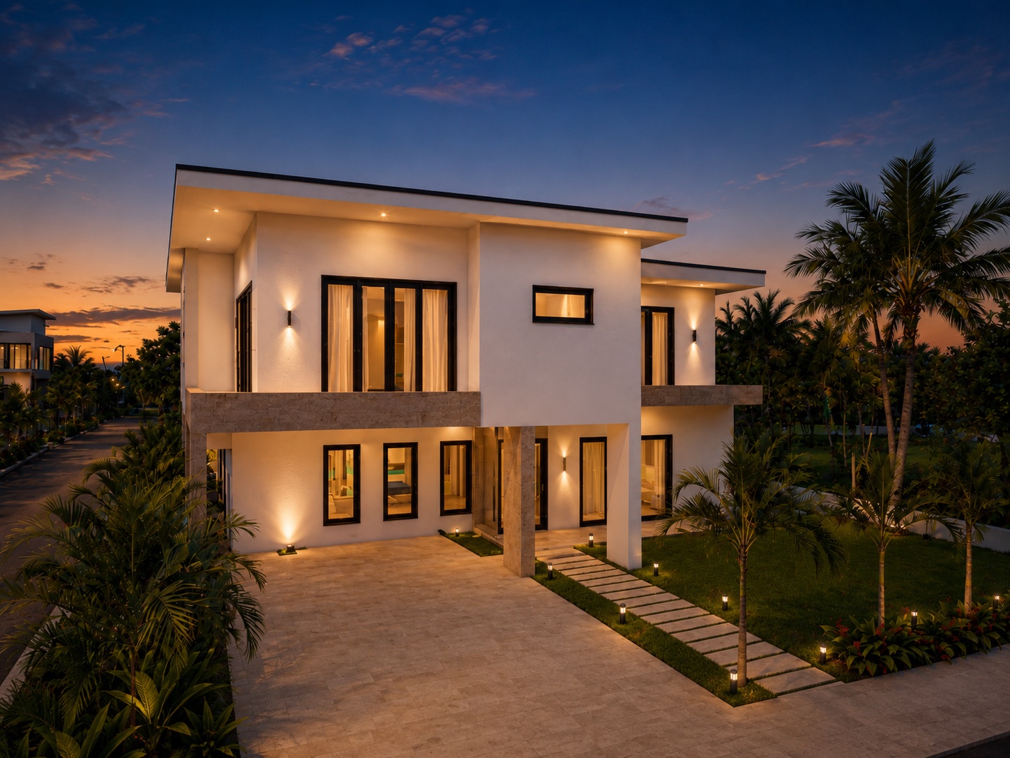 Villa C fachada noche
