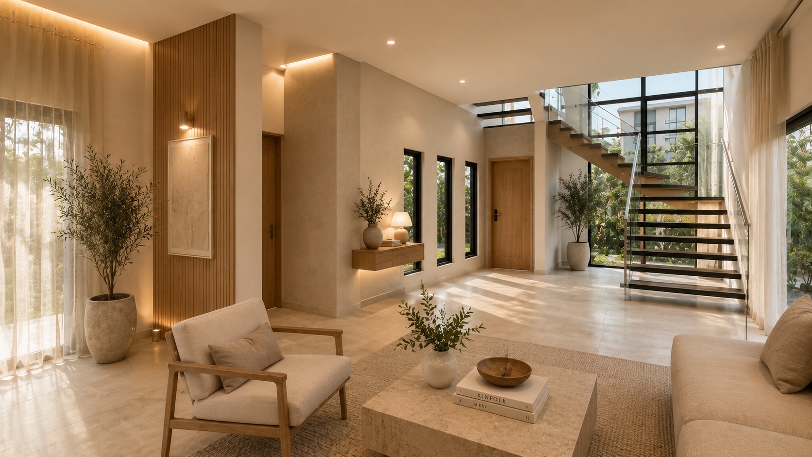Villa C salón con doble altura